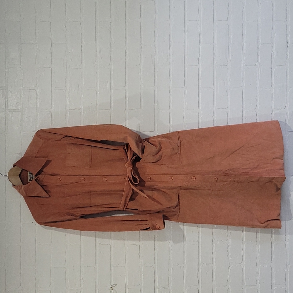 Ports Rust Button-Front Long Shirt Dress with Belt